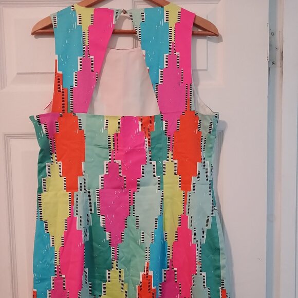 Cece Neon Geometric Pattern Sleeveless Woven Boho Dress Size 14 - Picture 3 of 10